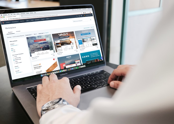 Person using laptop to browse digital marketplace