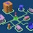 A digital illustration of a network diagram featuring interconnected servers, laptops, and nodes. The nodes are organized in a grid form and connected by glowing lines, centered around a power symbol. Various symbols are present on the servers.